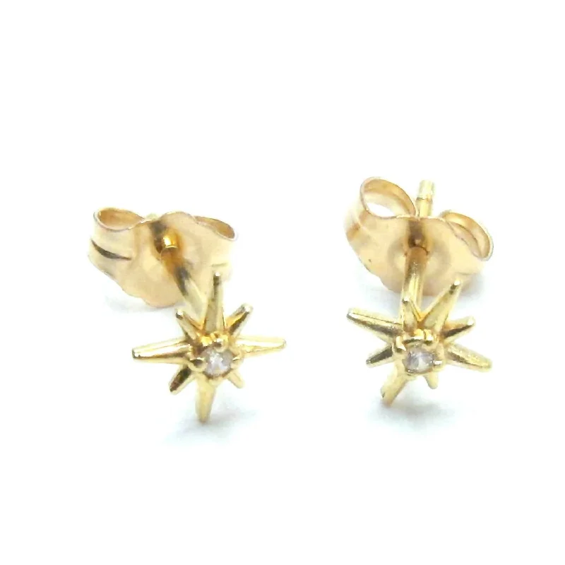 Stud Earrings for Concert Look -Women's Tiny North Star Studs With Cz In Vermeil