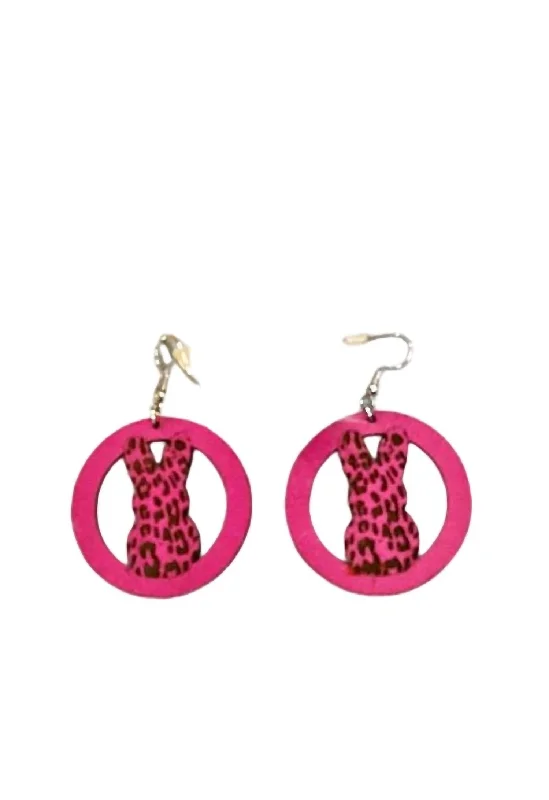 Bohemian Stud Earrings with Tassels -Women's Wood Earrings With Leopard Bunny In Hot Pink