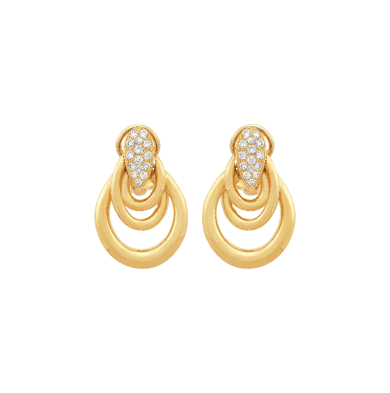 Crystal and Pearl Drop Earrings for Glamour -Sabel Collection Yellow Gold Graduated Oval Earrings with Diamonds