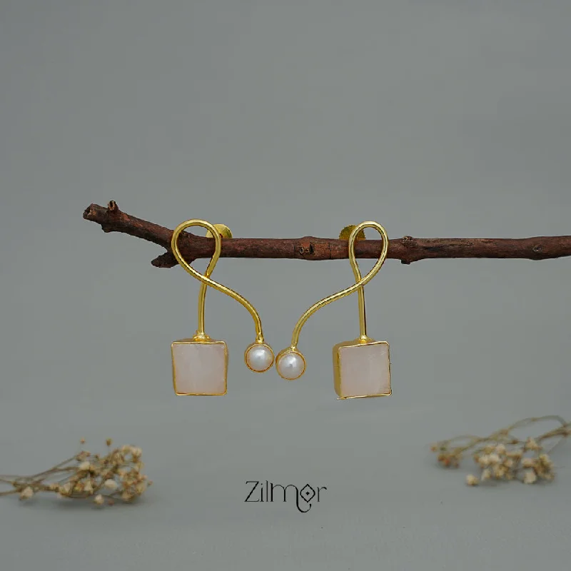 Drop Earrings for Wedding Ceremony -ZA1011160 - Western Drop Pearl with Natural stone Earrings