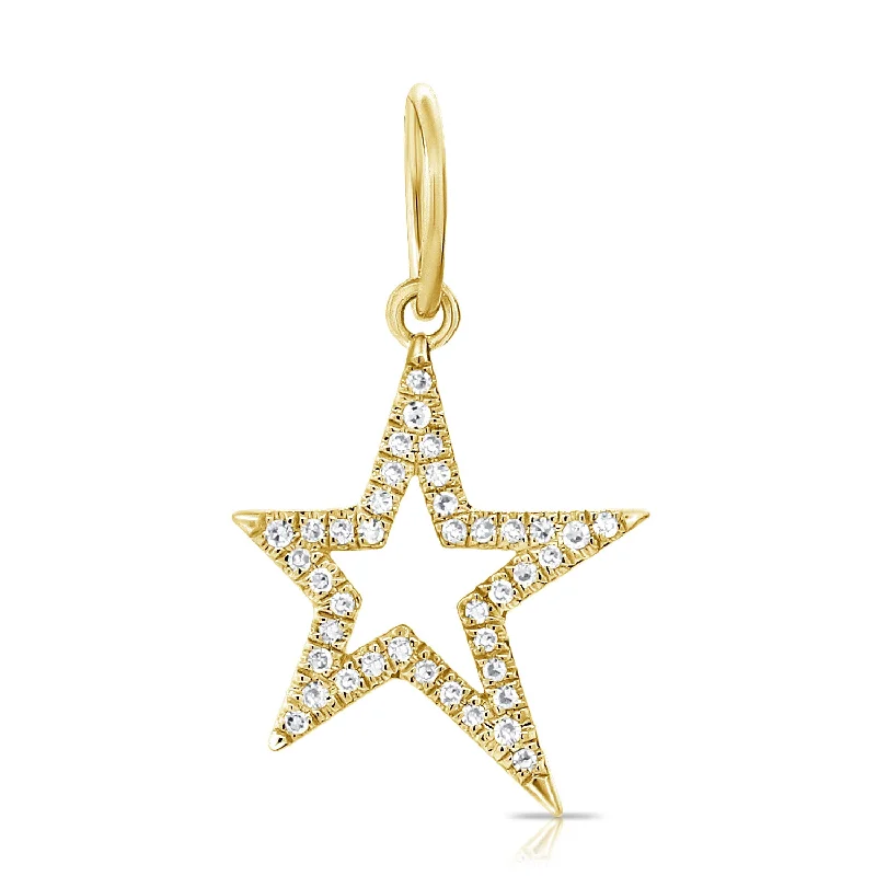 Beautiful necklaces and pendants with diamond halo settings for extra brilliance-Hanging Diamond Open Star Pendant