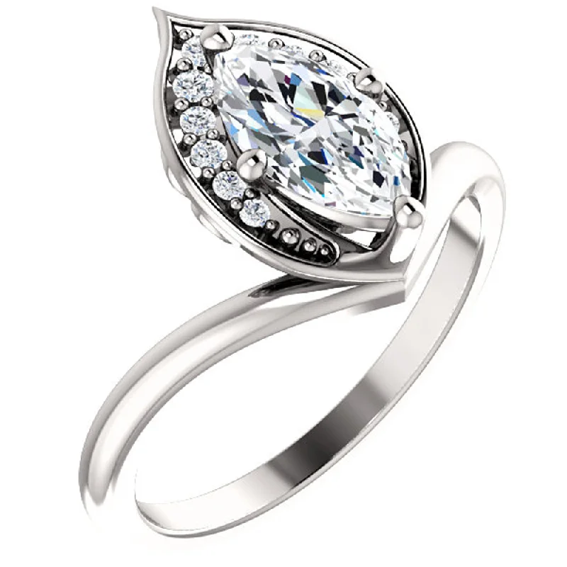 Platinum rings with sparkling sapphire center stones -1 1/10ct Diamond Marquise Halo Engagement Ring 14k White Gold Enhanced