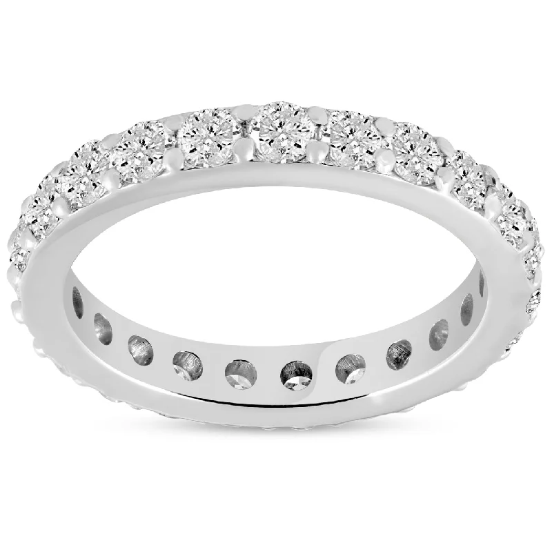 Rings with matte gold for subtle luxury -1 1/2 ct Diamond Eternity Ring 14k White Gold Common Prong Stackable Band