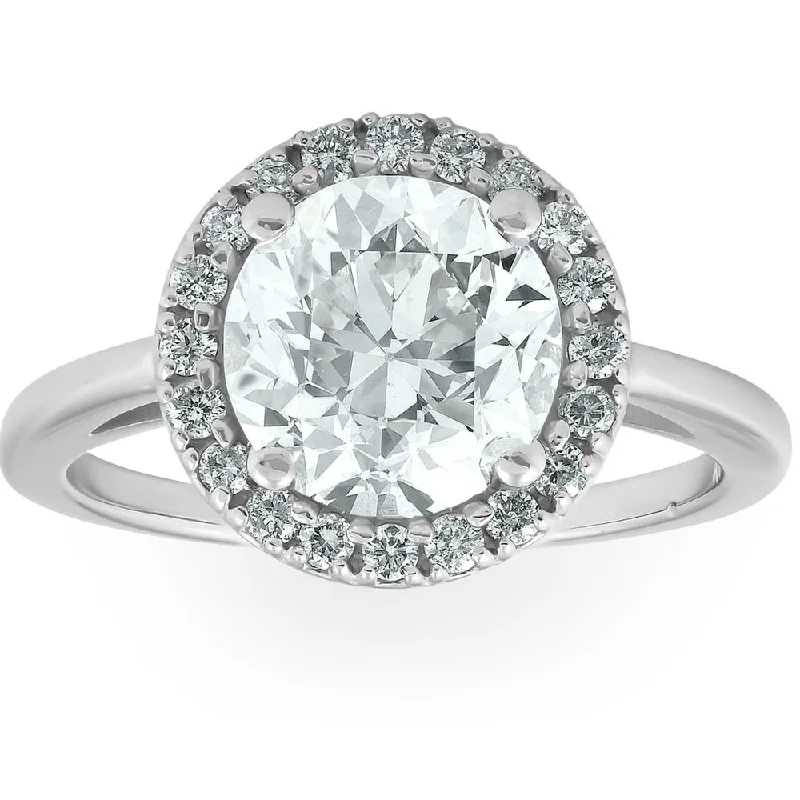 Rings with double bands for modern twist -1 1/2 Ct Halo Round Diamond Low Profile Engagement Ring 14k White Gold Enhanced