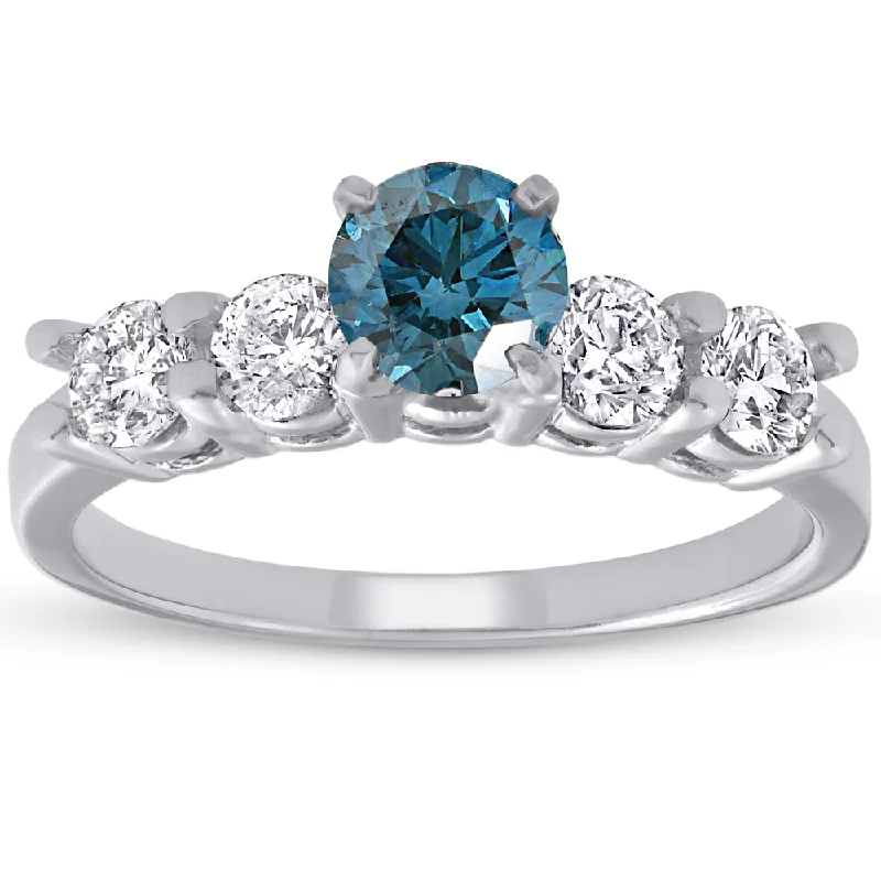 Rings with raw topaz for icy charm -1 1/2ct Blue & White Diamond Engagement Ring 14k White Gold