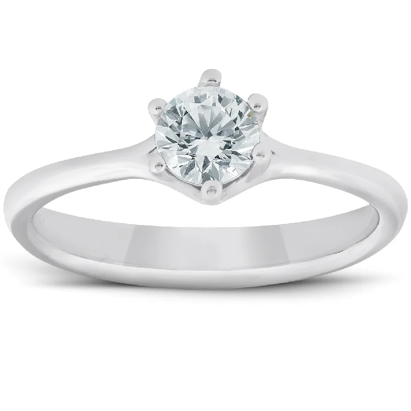 Rings with delicate filigree sapphire settings -1/2 Ct Diamond Solitaire Engagement Ring 6-Prong 14k White Gold