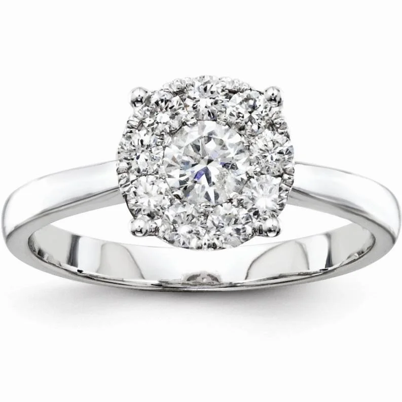 Stackable rings with mixed metal finishes -1/2 cttw Halo Cluster Diamond Engagement Illusion Ring 14k White Gold