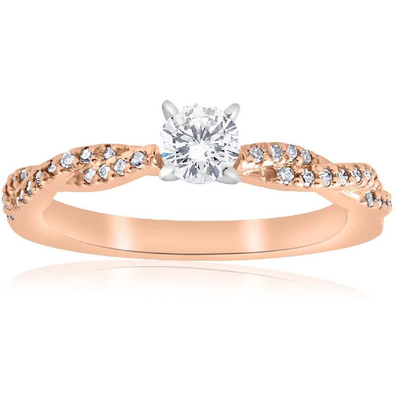 Rings with branch-inspired bands for organic -1/2cttw Diamond Engagement Ring 14k Rose Gold Twist Intertwined Round Cut