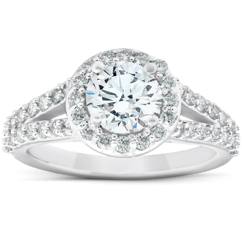 Rings with crescent moon for lunar charm -1 3/4 Ct Diamond Halo Multi Row Engagement Ring 14k White Gold