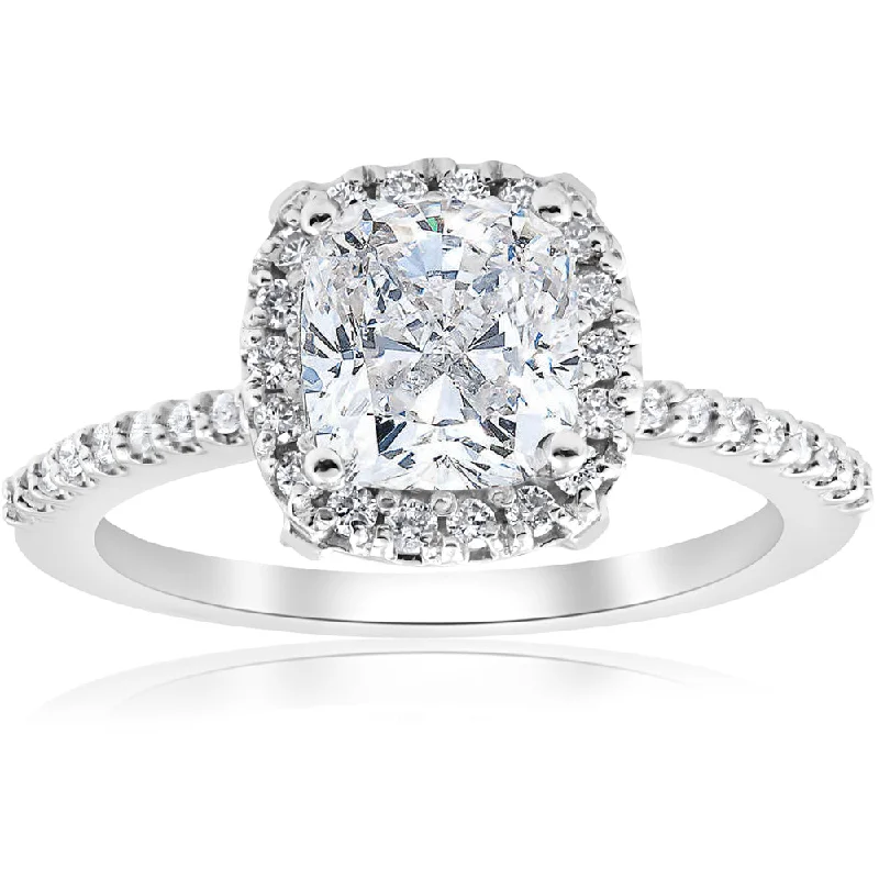 Rings with pave-set gemstones for brilliance -1 3/4ct Cushion Halo Diamond Engagement Ring 14k White Gold