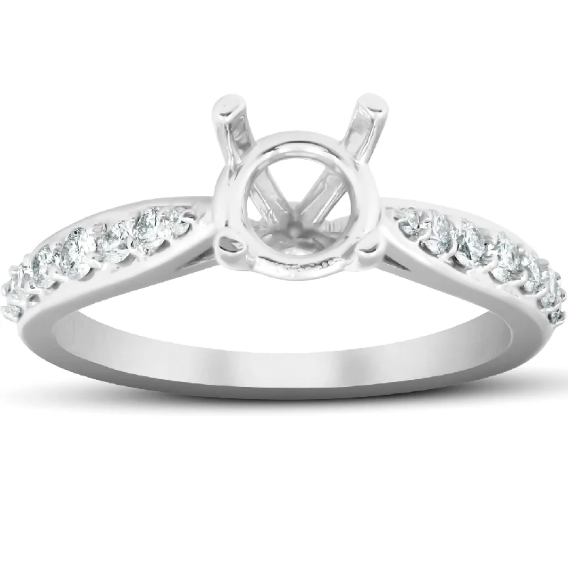 Rings with raw topaz for icy charm -1/3 Ct Diamond Engagement Ring Semi Mount Tapered Setting 14k White Gold