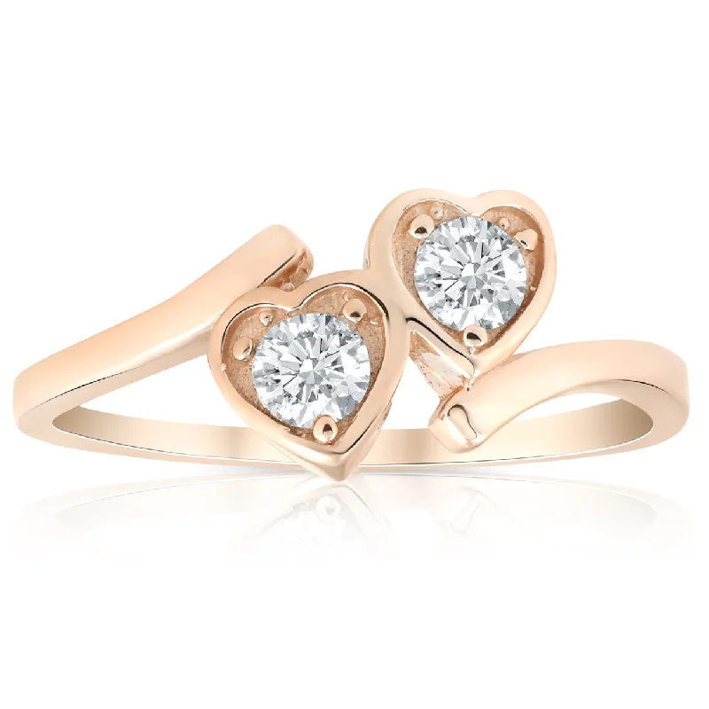 Rings with sunburst citrine for radiant appeal -1/3ct Diamond Solitaire Two Stone Forever Us Heart Shape 14k Rose Gold Ring