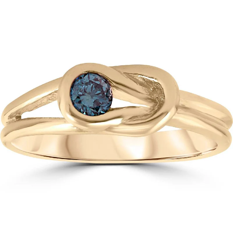 Rings with raw jade for natural calm -1/5ct Knot Treated Blue Diamond Solitaire Promise Ring 14K Yellow Gold