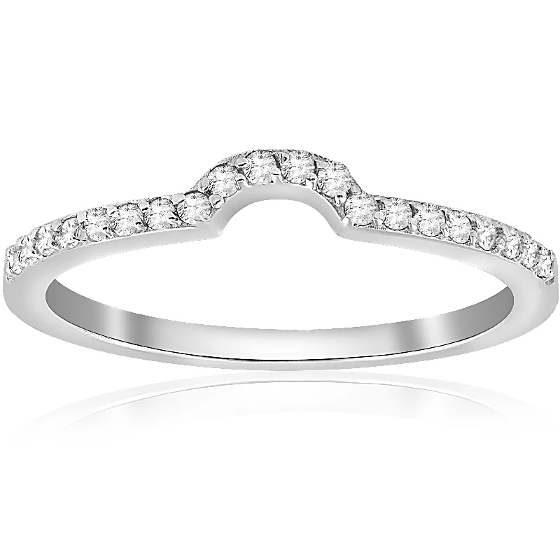 Rings with star sapphire for unique glow -1/6cttw Diamond Curved Wedding Ring Guard Engagement Enhancer Band 14k Gold