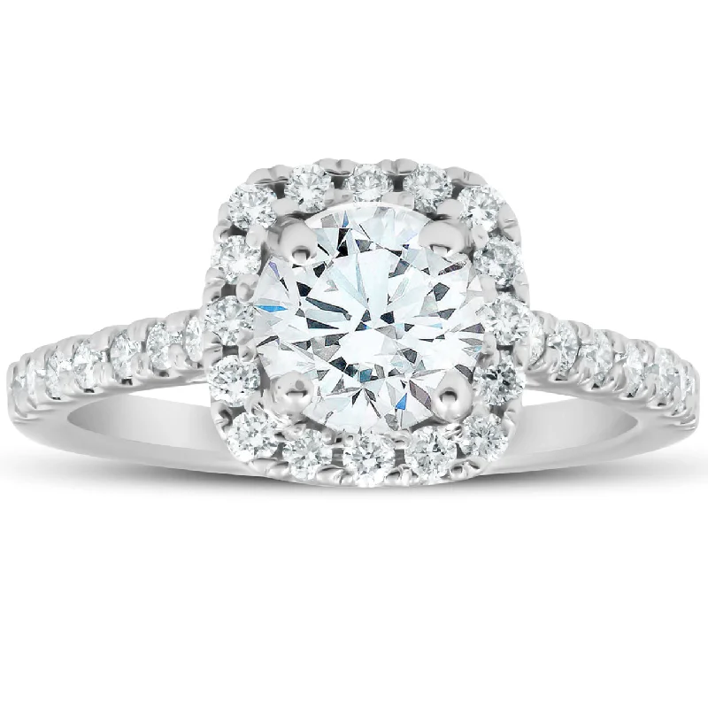 Rings with topaz stones for icy blue -1.75 Ct Cushion Halo Diamond Engagement Ring 14k White Gold