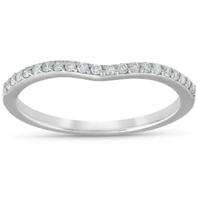 Rings with carved onyx for bold sleekness -1/8cttw Diamond Curved Wedding Engagement Guard Enhancer Band 14k White Gold