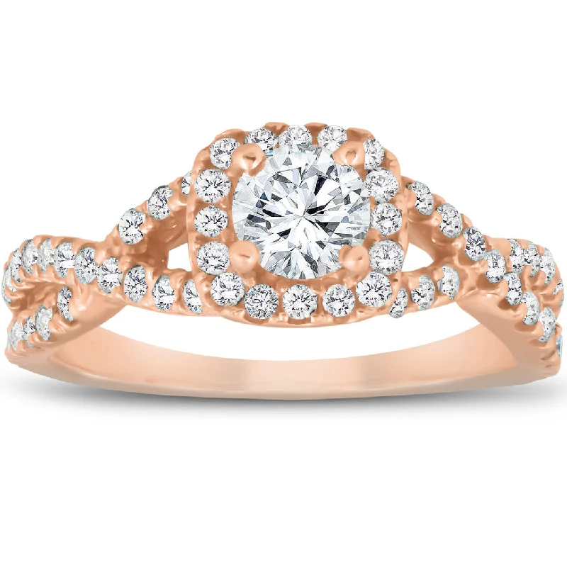 Rings with knot motifs for symbolic love -1 Ct Diamond Cushion Halo Engagement Ring 14k Rose Gold