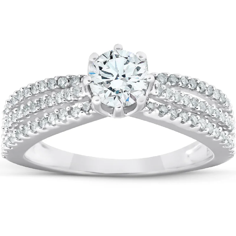 Rings with knot motifs for symbolic love -1 Ct Diamond Engagement Ring Multi Row 14k White Gold