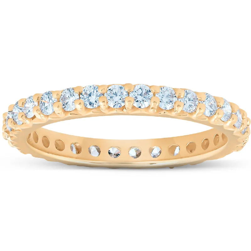 Rings with topaz stones for icy blue -1 Ct Diamond Wedding Eternity Ring Lab Grown 14k Yellow Gold