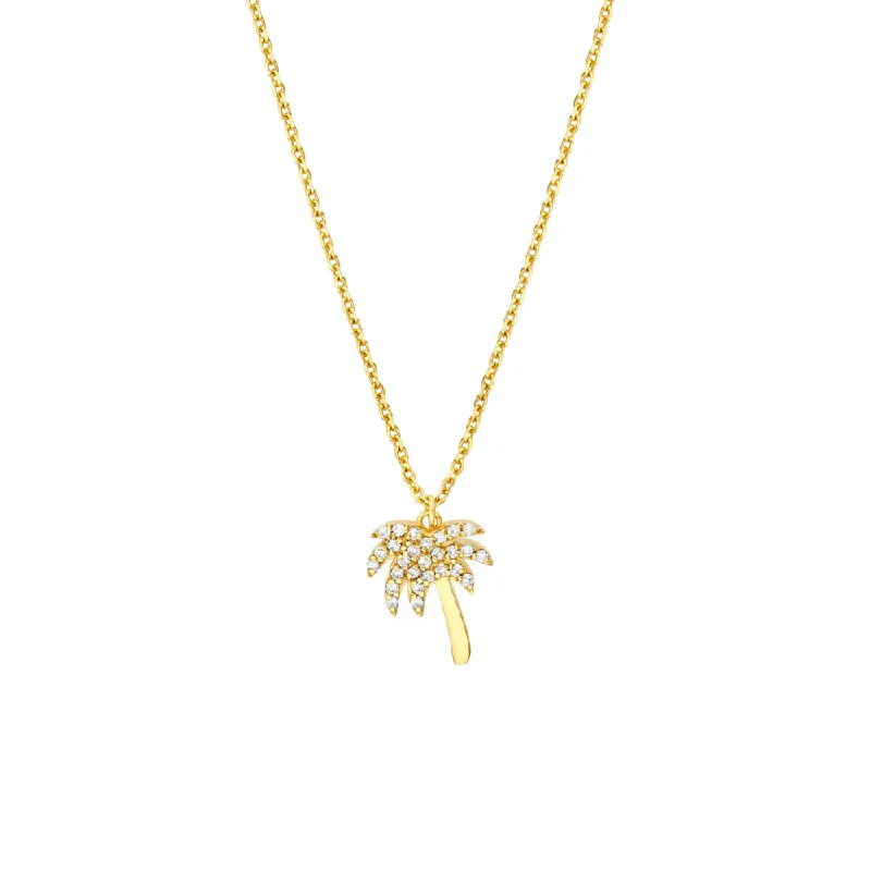 Necklaces and pendants with celestial starburst designs for a radiant look-14k Diamond Palm Tree Necklace