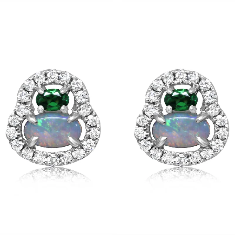 Necklaces and pendants with diamond pendants for a luxurious sparkling effect-14k Gold Australian Opal Studs Earrings with Tsavorite