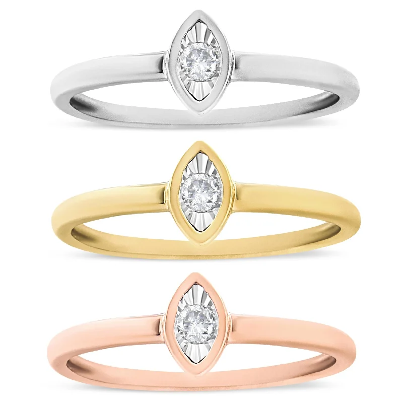 Rings with adjustable bands for perfect fit -14K Gold Plated .925 Sterling Silver 1/6 Cttw Diamond Marquise Shaped Stackable Promise Ring Set (J-K Color, I1-I2 Clarity)