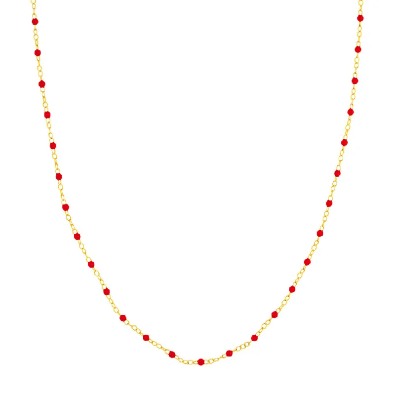 Best necklaces and pendants with intertwined designs for a symbol of unity-14k Red Enamel Bead Piatto Chain, 10"