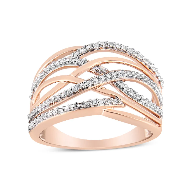 Rings with spiral ruby for bold twist -14K Rose Gold Plated .925 Sterling Silver Diamond Accent Crossover Ring (I-J Color, I2-I3 Clarity)