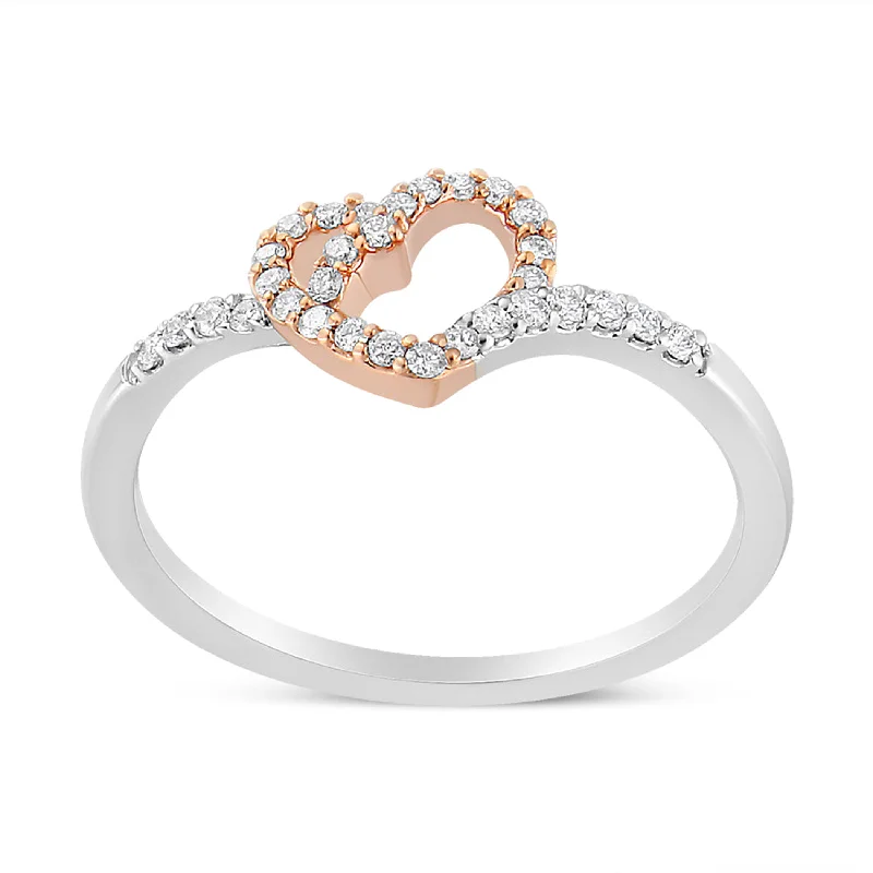 Rings with knot motifs for symbolic love -14K Rose Gold Plated and White .925 Sterling Silver 1/5 Cttw Round-Cut Diamond Open Heart Promise Ring (I-J Color, I2-I3 Clarity)