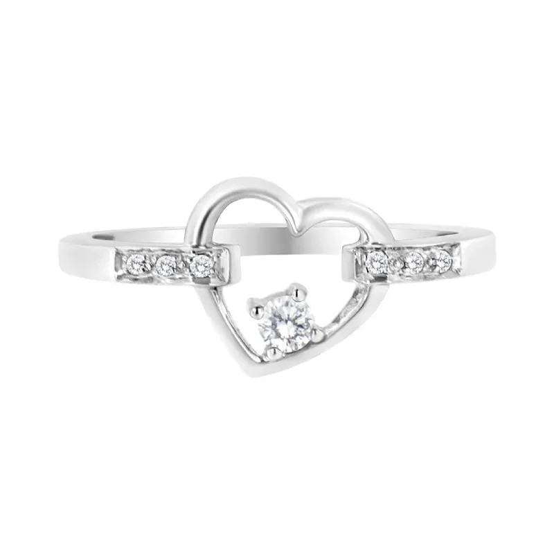 Rings with delicate filigree sapphire settings -14K White Gold 1/8 Cttw Channel Set Round-Cut Diamond Heart Ring (H-I Color, SI2-I1 Clarity)