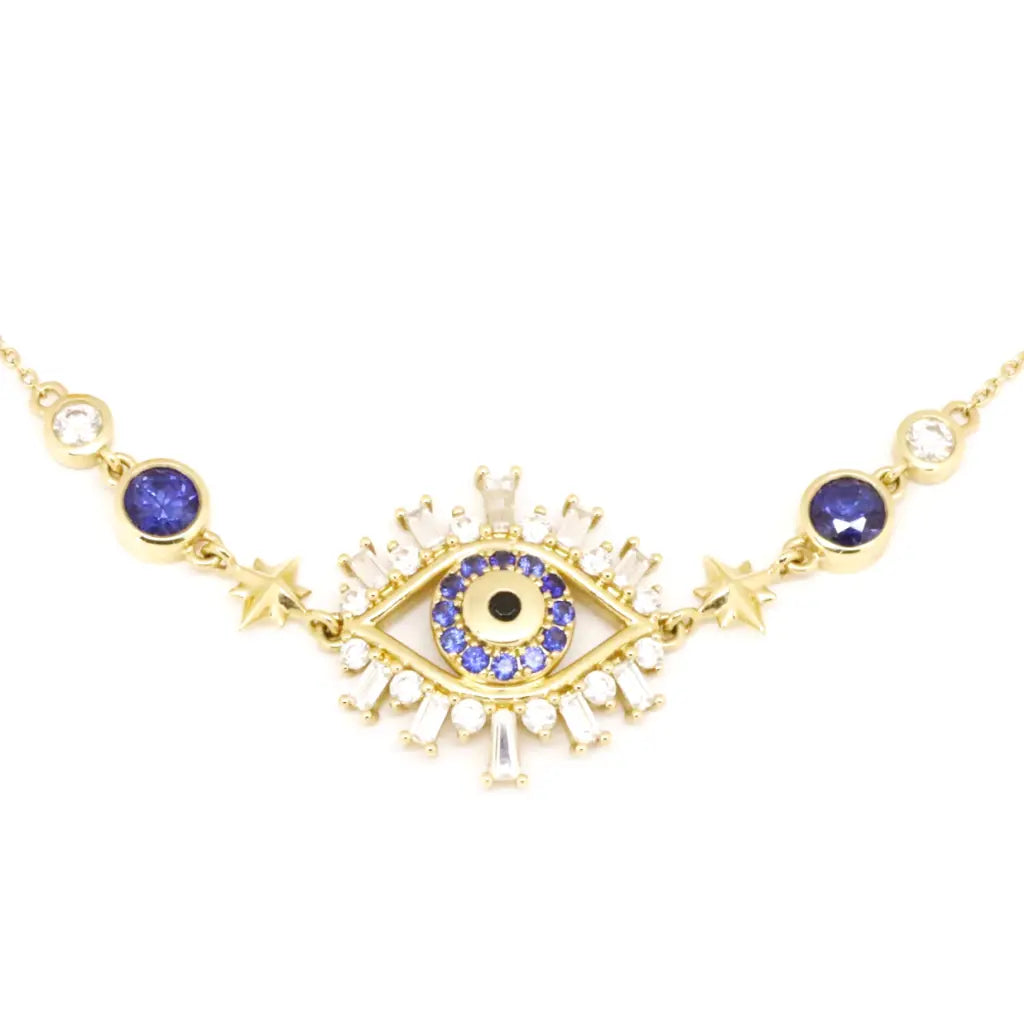 Necklaces and pendants with engraved messages for a deeply personal, sentimental gift-14KT Evil Eye Necklace