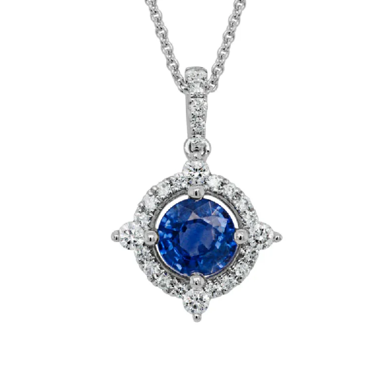 Best necklaces and pendants with oval pendants for a classic, elegant shape-14W Sapphire & Diamond Halo Pendant Necklace