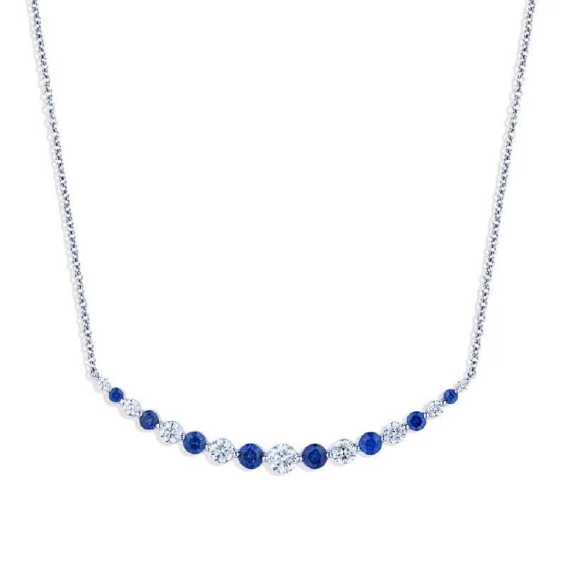 Unique necklaces and pendants with vintage-inspired designs for timeless appeal-18k Sapphire and Diamond Curve Bar Necklace