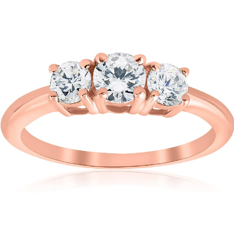 Rings with rough sapphire for rugged chic -1ct 3 Stone Diamond Engagement Round Cut Ring 14k Rose Gold