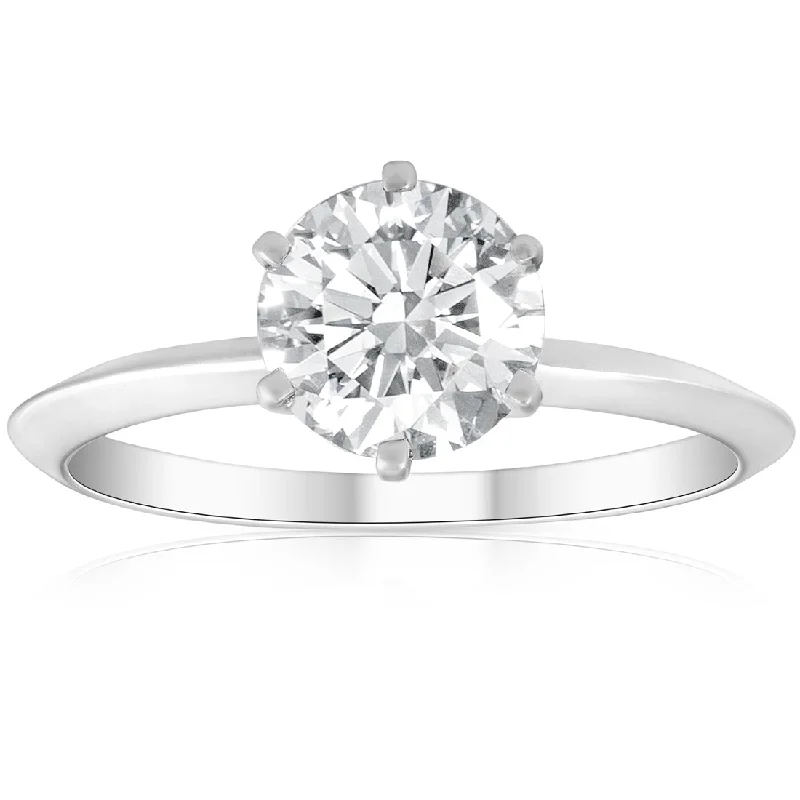 Rings with hammered silver for rustic appeal -1ct Round Enhanced Diamond Solitaire Engagement Ring 14K White Gold