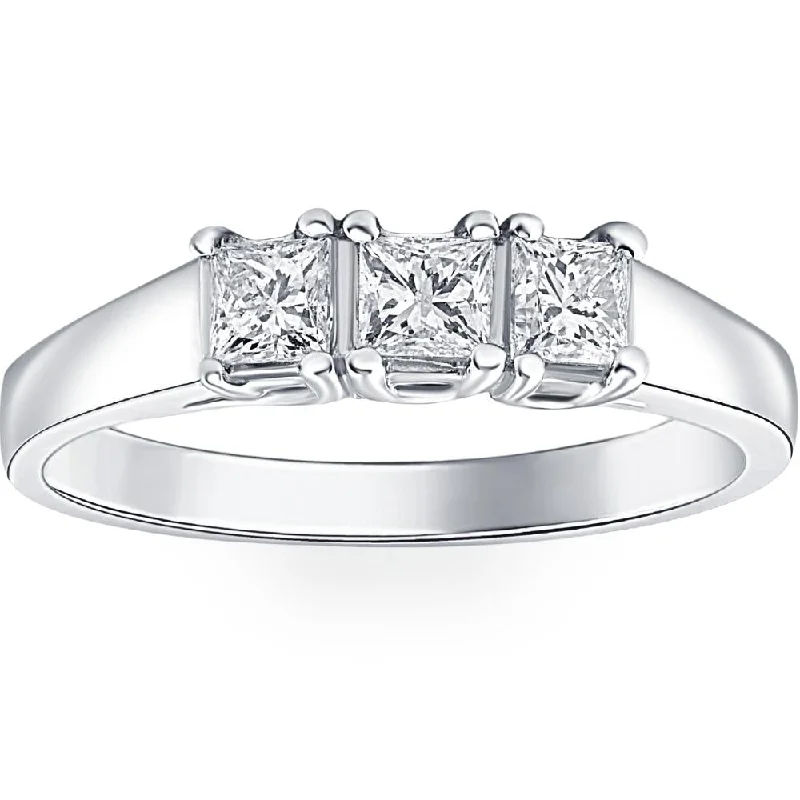 Rings with sunstone gems for fiery sparkle -1ct Three Stone Princess Cut Diamond Ring 14K White Gold