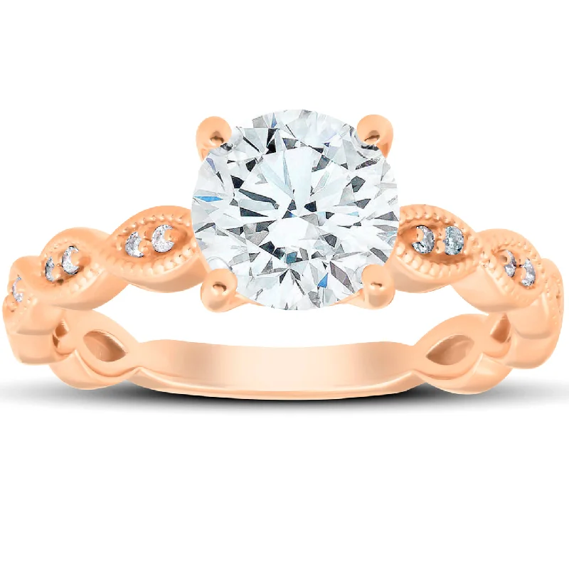 Rings with carved turquoise for artistic flair -2 1/10Ct Diamond & Moissanite Vintage Engagement Ring 14k Rose Gold