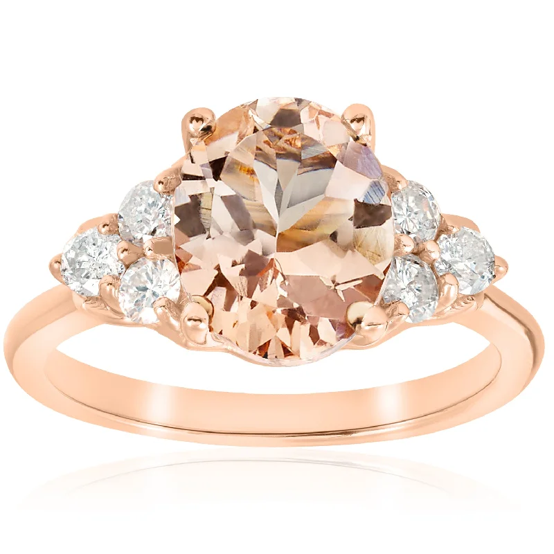 Rings with spiral designs for eye-catching twist -2 1/3 cttw Oval Morganite & Diamond Engagement Ring 14k Rose Gold