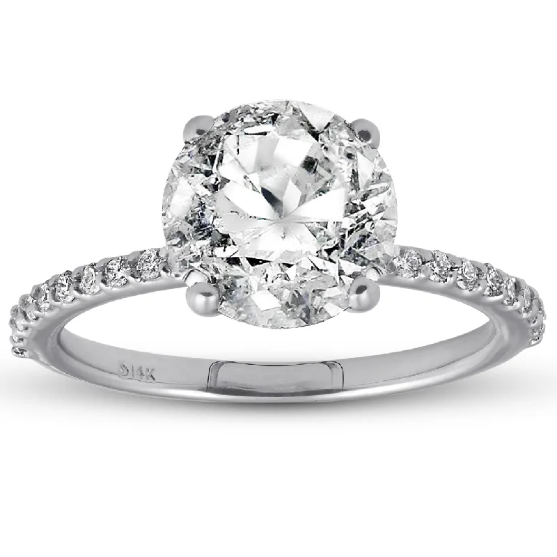 Rings with herkimer diamonds for raw clarity -3 1/4ct Diamond Engagement Ring 14k White Gold