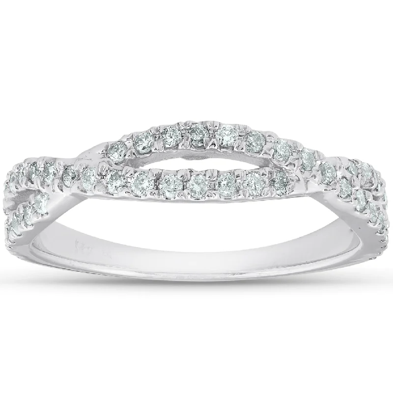 Rings with vine-wrapped bands for nature -3/8ct Diamond Wedding Ring Womens Infinity Crossover Band 14k White Gold