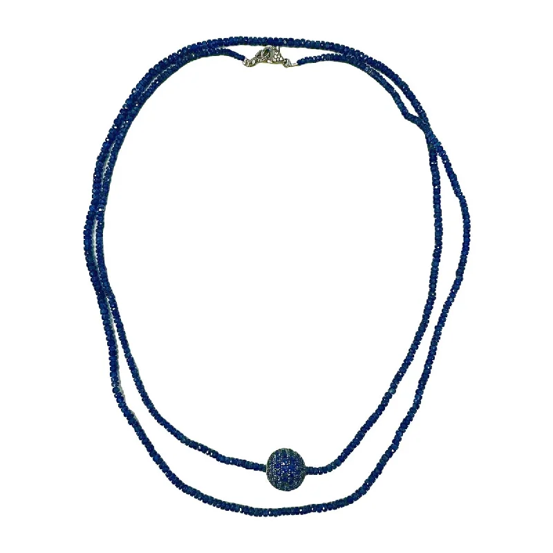 Necklaces and pendants with enamel accents for a colorful, eye-catching appearance-38" Sapphire Bead Necklace with Sapphire Ball Element