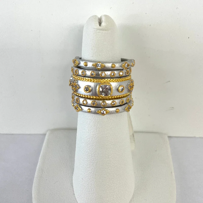 Dainty rings with subtle engraved star motifs -5 Piece Gold And Silver With CZ Rings Set