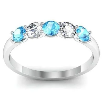 Best necklaces and pendants with cubic zirconia for a budget-friendly dazzling effect-0.50cttw U Prong Aquamarine and Diamond Five Stone Band