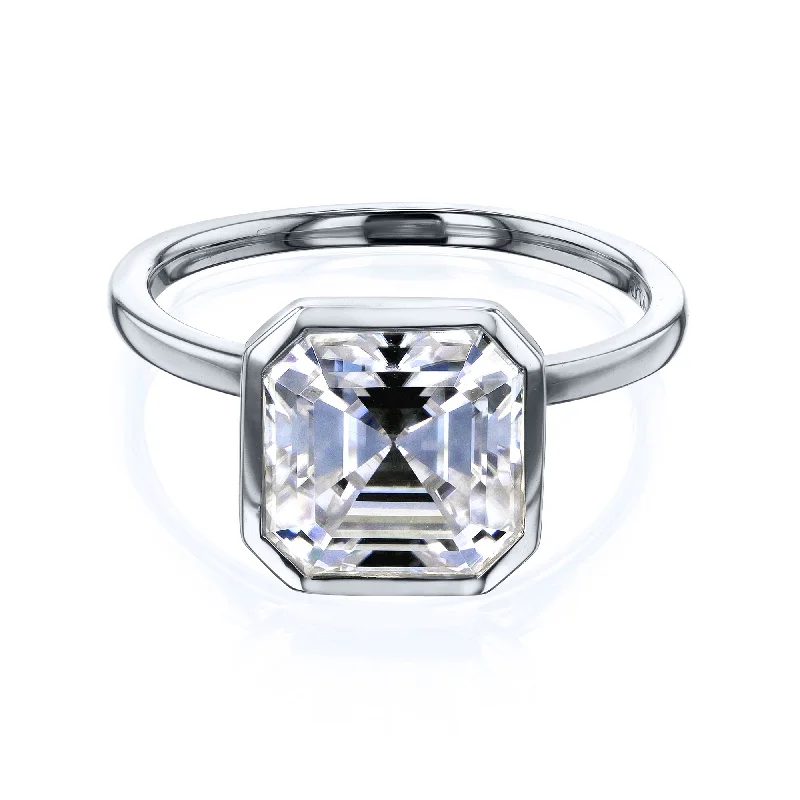 Rings with carved onyx for bold sleekness -Kobelli Grown - A.M.O.R.E. 4X Pageant 4.00ct Asscher Ring