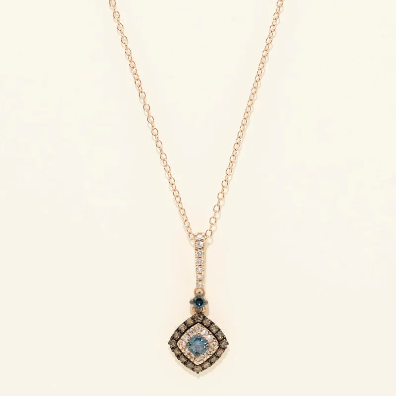 Necklaces and pendants with personalized charms for a custom piece of jewelry-Blue and Champagne Diamond Necklace in 14kt Rose Gold (1/2ct tw)