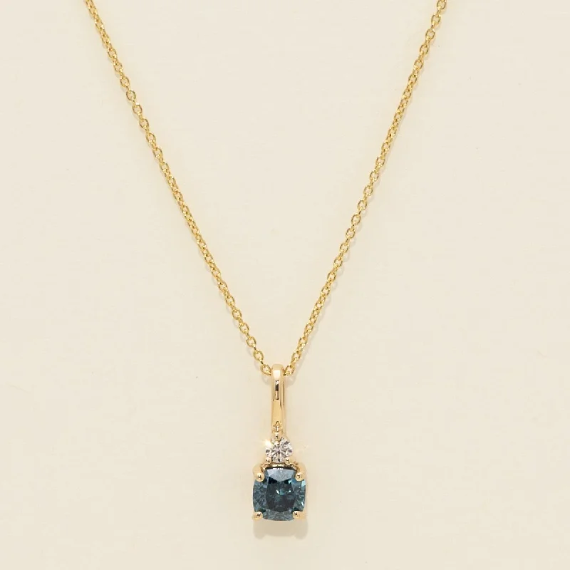 Necklaces and pendants with matching rings for a coordinated set of jewelry-Blue Diamond Necklace in 14kt Yellow Gold (5/8ct tw)