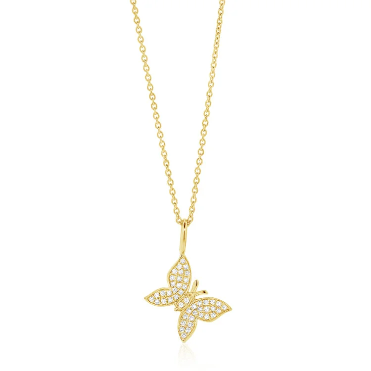 Necklaces and pendants with infinity love symbols for an eternal, romantic gesture-Diamond Pave Butterfly Necklace in 14kt Gold