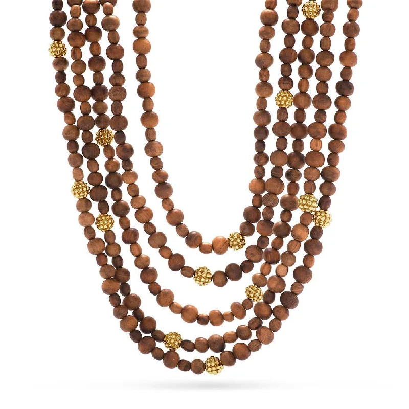 Stunning necklaces and pendants with amethyst gemstones for a calming effect-Capucine de Wulf Earth Goddess Beads 5-Strand Necklace with Teak