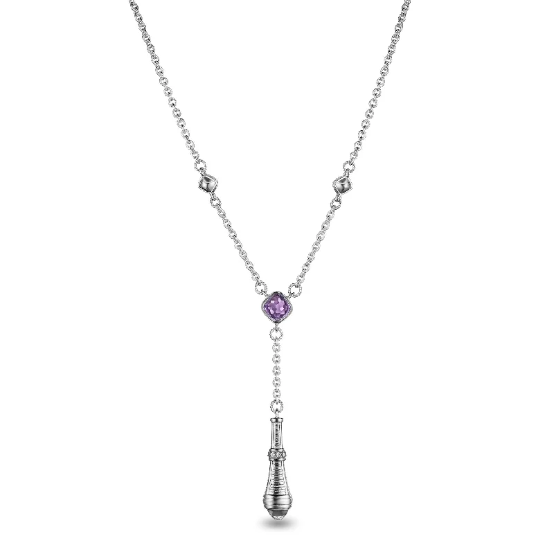 Stunning necklaces and pendants with chakra stones for healing and balance-Cassandre Drop Necklace with Amethyst and Diamonds