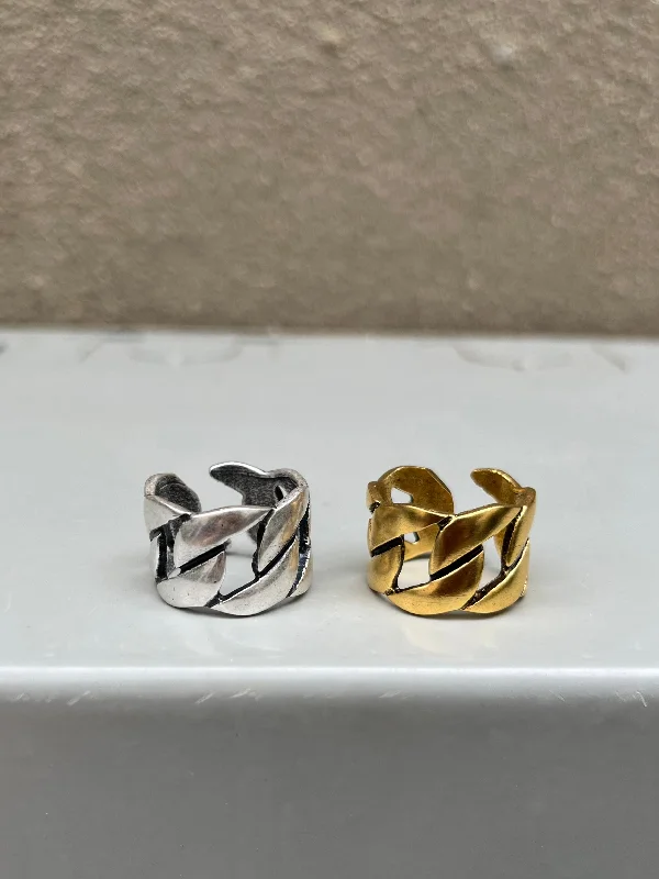 Rings with etched floral bands for detail -Chain Ring (metal options)